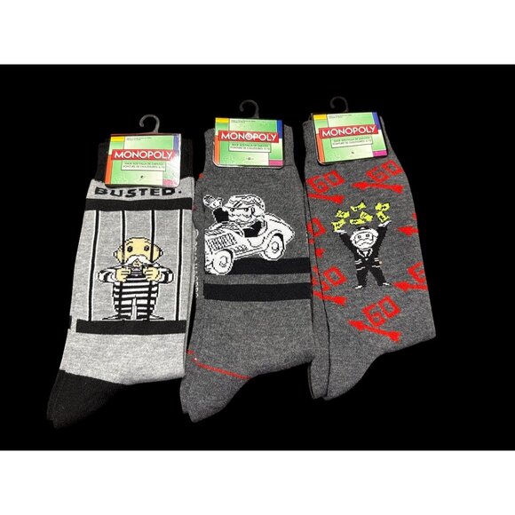 Monopoly Hasbro Other - 3 Pair Adult Men's Monopoly Game Crew Socks Uncle Pennybags Sz 6-12 new with Tag